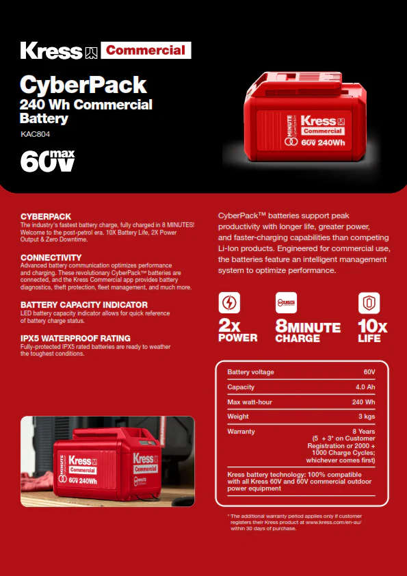 Kress Commercial 60V 240Wh 8-minute CyberPack™ KAC804 - Image 4
